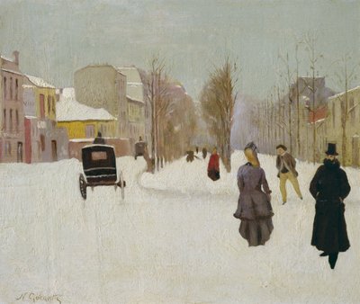 Französische Straßenszene mit Schnee von Norbert Goeneutte